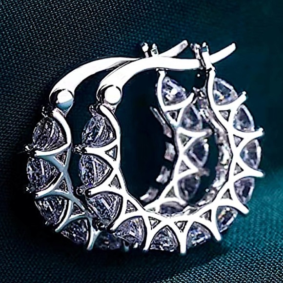 Cubic Zircon Hoop Huggie Diamond Moissanite Earrings - Picture 1 of 3